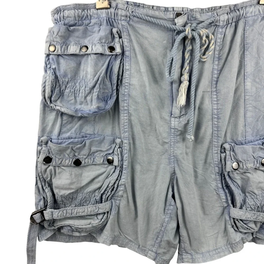 Free People Cargo Shorts Women Medium Blue Distressed Utility Gorpcore Summer